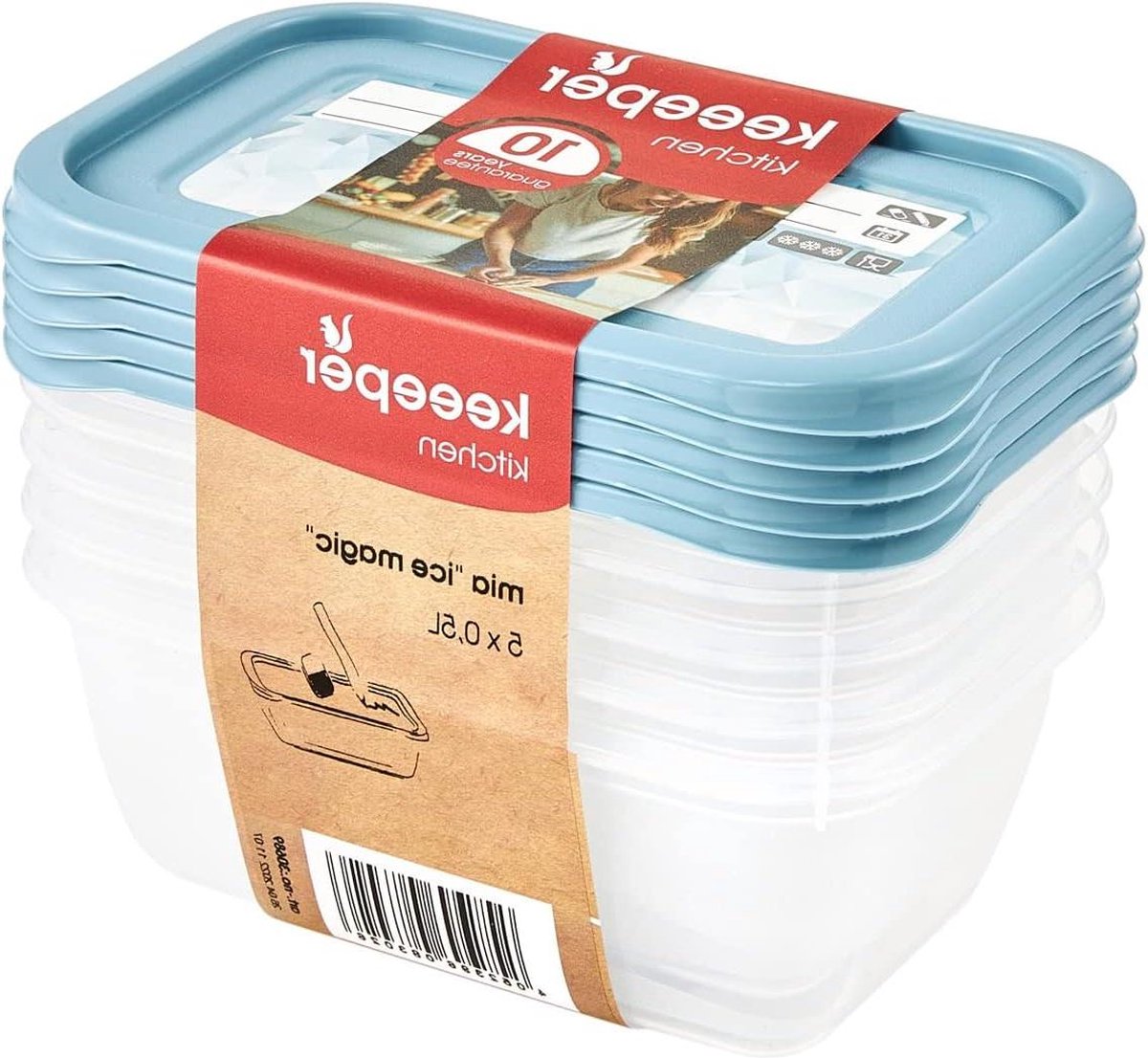 Magic Ice diepvriesdoos set 5-delig herbeschrijfbaar deksel - opslag containers 5 x 500 ml - 155 x 105 x 6 cm - Nordic Blue