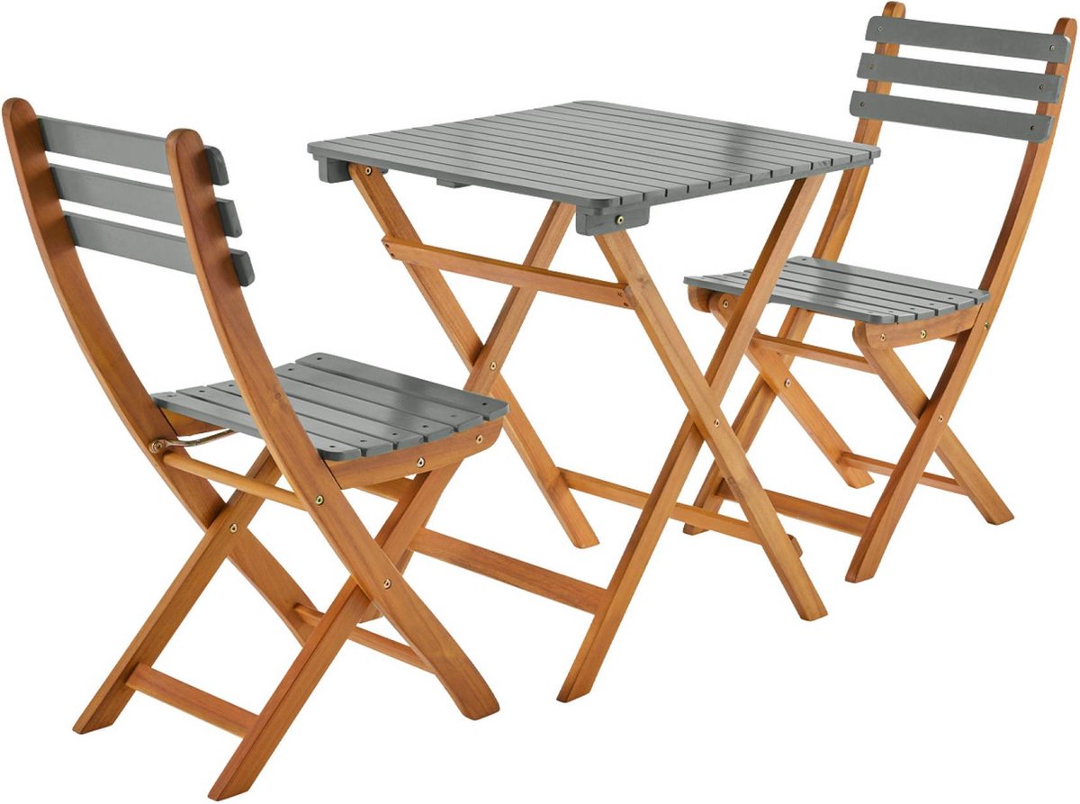 sweeek - Tuinset van acaciahout met 2 opklapbare stoelen en vierkante tafel - hilora