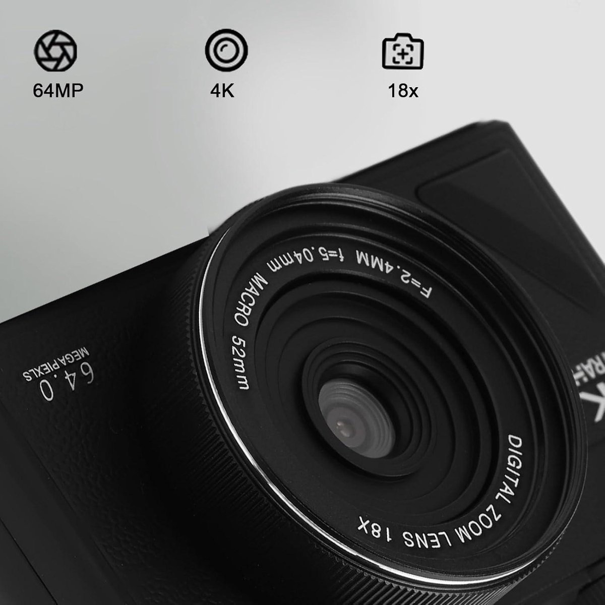 Elprico 4K Digitale Camera voor Fotografie, 64MP