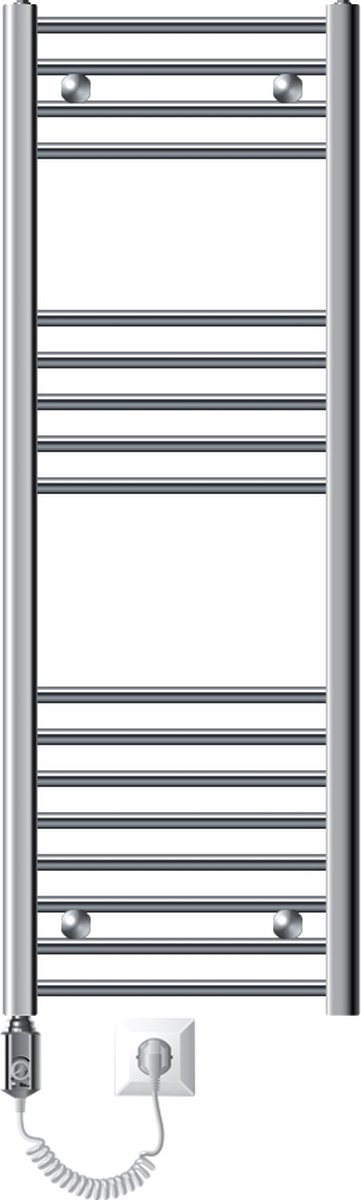 Badkamerradiator Elektrisch met verwarmingselement 900W 400x1200 mm Chroom gebogen met zijaansluiting LuxeBath