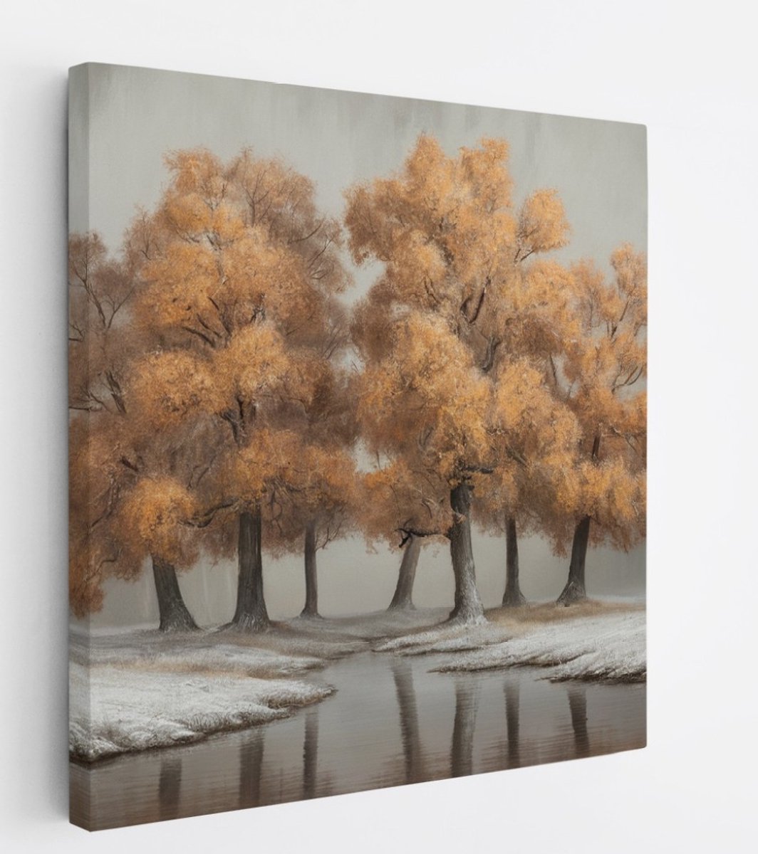 Saammp Canvas Schilderij - Oranje bomen - Natuur - Wit Landschap - Abstract - 30x30 - Foto op canvas - Wanddecoratie - Muurdecoratie Woonkamer - Slaapkamer decoratie - Canvas Print Multicolor