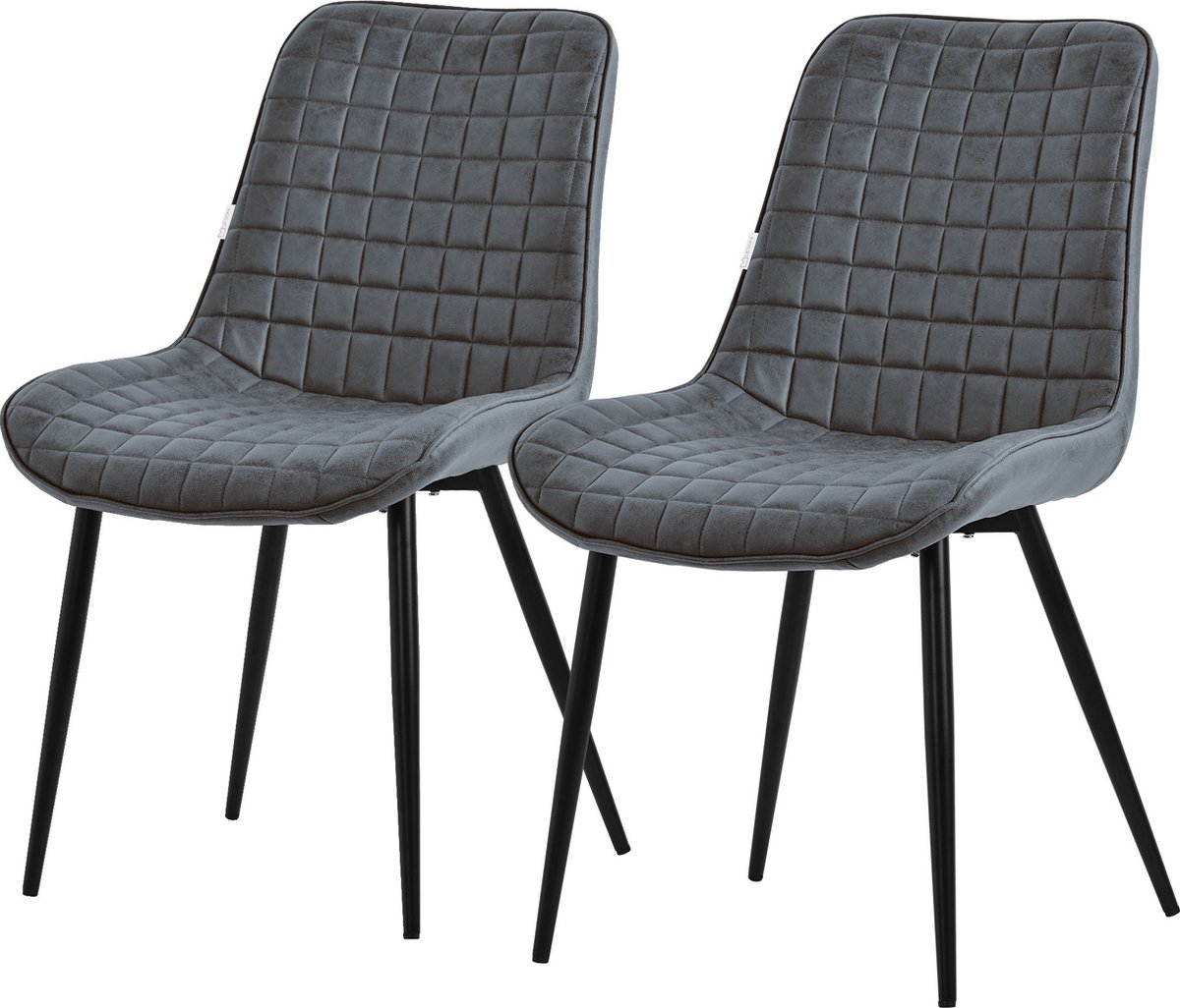 ml-design eetkamerstoelen set van 2 antraciet zitting van imitatieleer met zwarte metalen poten keukenstoelen met rugleuning woonkamerstoelen gestoffeerde stoelen voor eetkamer kantoor armstoelen