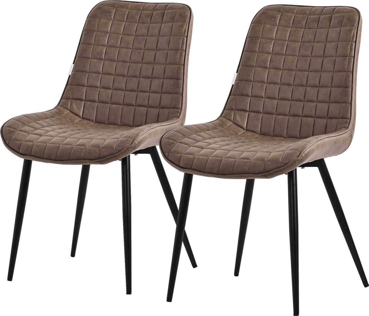 ml-design eetkamerstoelen set van 2 bruin zitting van imitatieleer met zwarte metalen poten keukenstoelen met rugleuning woonkamerstoelen gestoffeerde stoelen voor eetkamer kantoor armstoelen