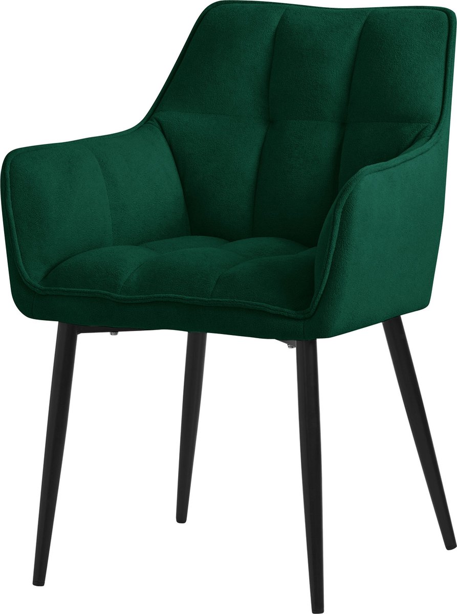 ml-design eetkamerstoelen van badstof, donkergroen, keukenstoel met dikke gestoffeerde zitting & metalen poten, woonkamerstoel met rugleuning en armleuningen, ergonomische loungestoel fauteuil