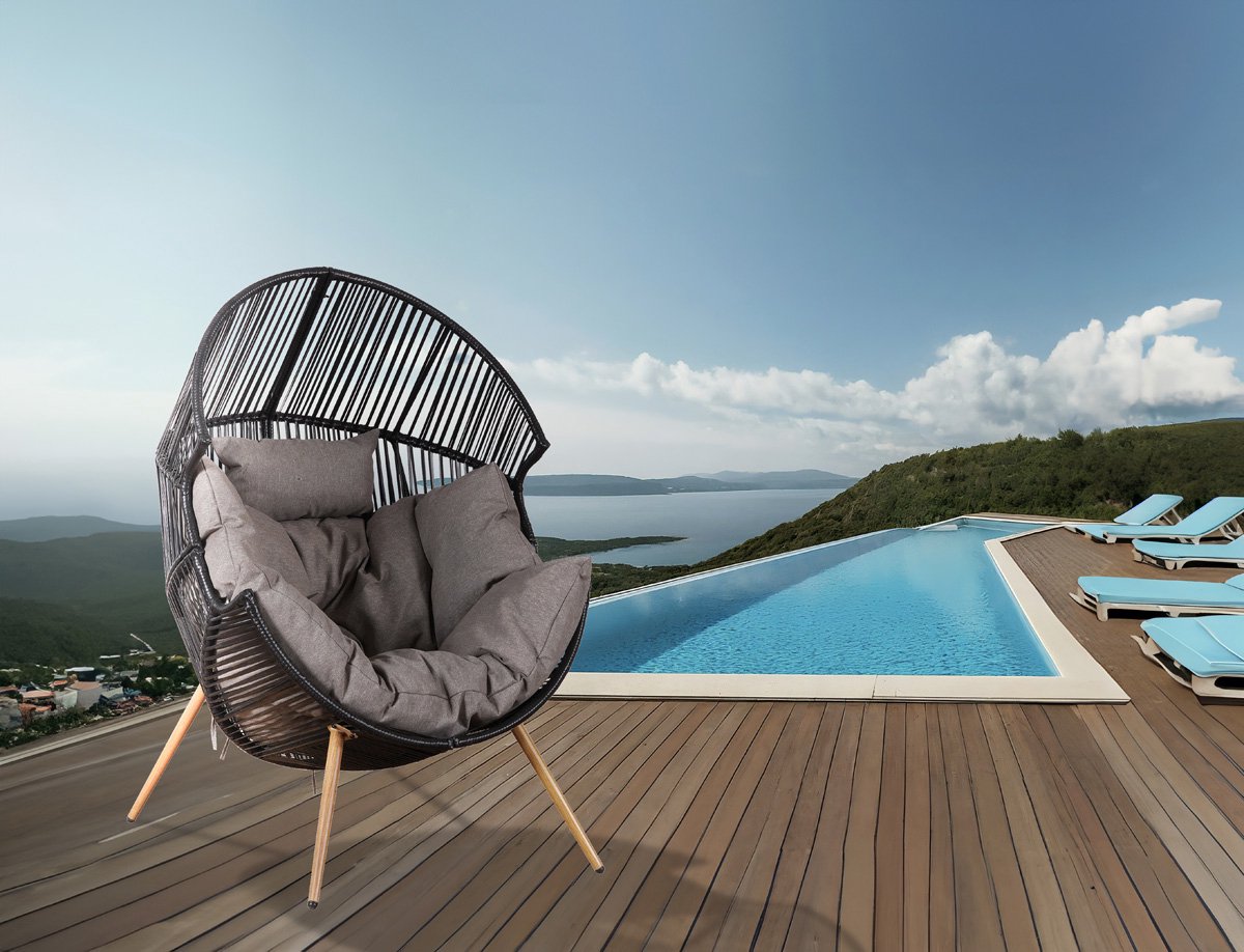 Sens-Line Fauteuil lounge Noir - Acier &amp; Wicker - 98x90x142 cm