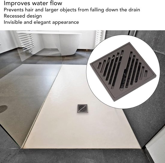 Kasloglow Doucheafvoer, zwart, vierkant, 20 x 20 cm, roestvrijstalen vloerafvoer, betegelbaar, sifon met haarzeef en geurstop, 360° draaibaar, voor douches op vloerniveau