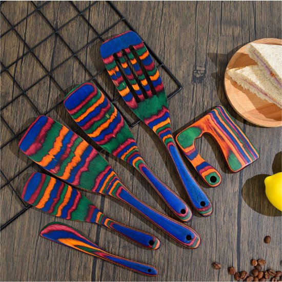 jiyaohui Houten Spurtles-set (5-delig) – Keukengereedschapsset van teakhout – kookgerei van , antiaanbaklaag, hittebestendig, voor roeren en mengen