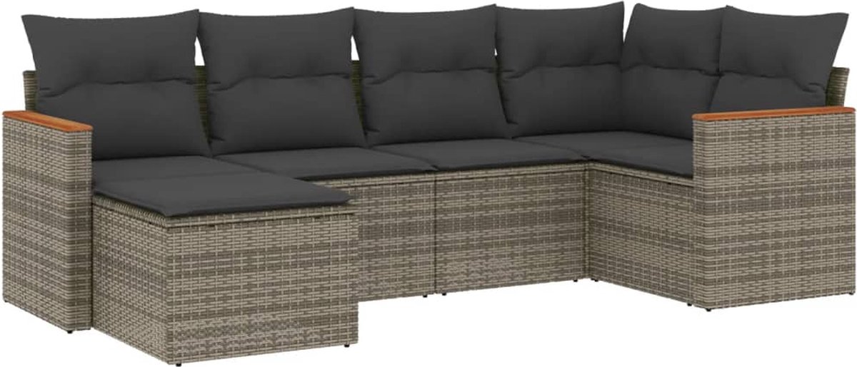 Grijze poly rattan loungeset met kussens voor tuinmeubels - The Living Store.