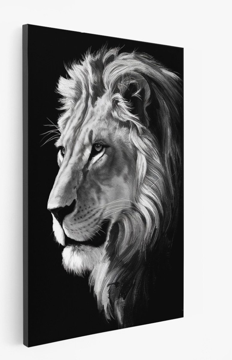 Saammp Canvas Schilderij - Zwart-Wit - Leeuw - Natuur - Dieren - 20x30 - Foto op canvas - Wanddecoratie - Muurdecoratie Woonkamer - Slaapkamer decoratie - Canvas Print Multicolor