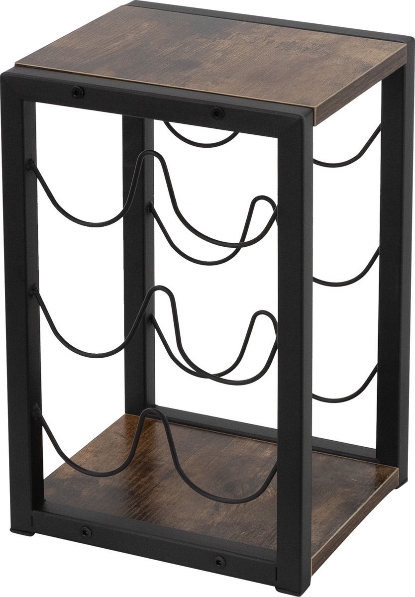 Ml-design Wijnrek Voor 6 Flessen 24x21x37,5 Cm Zwart/houtlook Gemaakt Van Metaal En Mdf