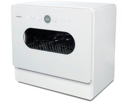 MEDION Mini Vaatwasser DWT51 (tafelmodel vaatwasser met touchbediening, emmerfunctie, 5 couverts, werkt met/zonder wateraansluiting, 7 reinigingsprogramma's, voorkeuze starttijd, MD 37766) wit