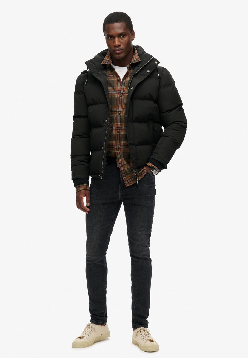 Superdry Everest Short Hooded Puffer Heren Jas Jet 3Xl Zwart