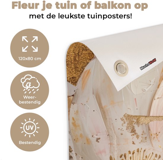 Affiche de jardin 120x80 cm - Décoration de jardin Bouddha - Bloem - Or - Rose - Abstrait - Affiche pour le jardin - Décoration extérieure - Tableau de jardin clôture - Décoration murale sur toile de jardin - Décoration murale sur toile de balcon