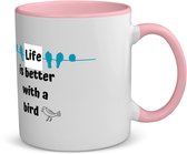 Akyol - life is better with a bird koffiemok - theemok - roze - Vogels - vogel liefhebbers - verjaardag - cadeau - kado - geschenk - 350 ML inhoud