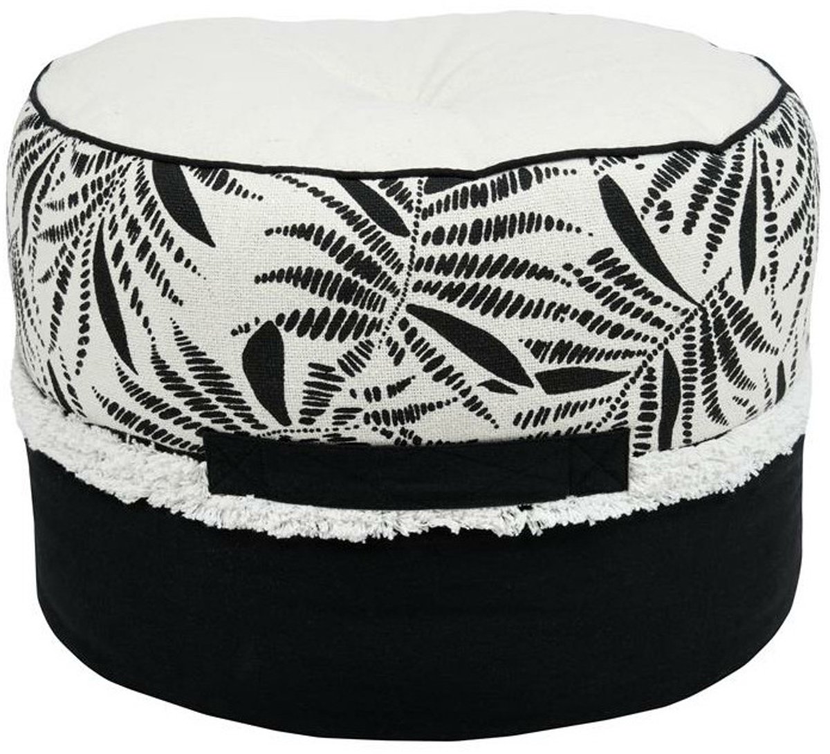 Stof Textiles Poef om te zitten Ziana - stof - wit/zwart - D40 x H30 cm - bijzet stoeltje - zit meubel