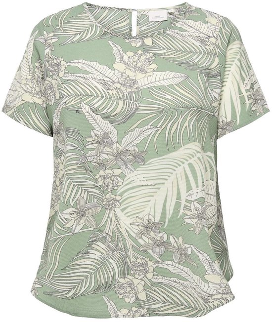 ONLY CARMAKOMA CARVICA LIFE SS TOP WVN NOOS Dames Top - Hedge Green Lovely Palm