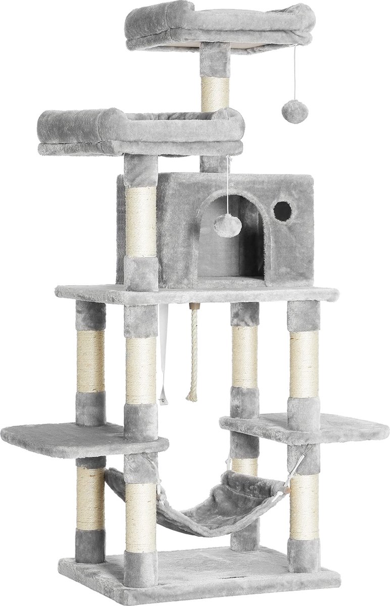FEANDREA Krabpaal, kattenboom met bontballen, 150 cm, lichtgrijs PCT85W