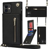 Geschikt Voor iPhone 11 Hoesje Met Koord - Solidenz Portemonnee Hoes - Telefoonhoesje Met Koord - Wallet Case - Cover Hoes Met Koordje - Backcover Met Koord - Zwart