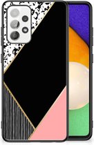 TPU Silicone Hoesje Geschikt voor Samsung Galaxy A52 | A52s (5G/4G) Telefoonhoesje met Zwarte rand Black Pink Shapes