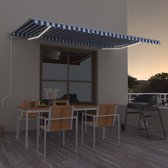 Decoways - Luifel automatisch met LED en windsensor 500x350 cm blauw wit