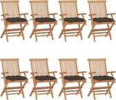 Decoways - Tuinstoelen 8 st met taupe kussens massief teakhout