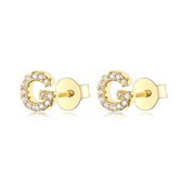 Tracelet - Zilveren Oorbellen - Oorbellen Letter G | Studs zirkonia in goudkleurig zilver | 925 Sterling Zilver - Direct uit voorraad - Met 925 Zilver Certificaat - In Leuke cadeau