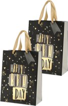 Set van 4x stuks papieren verjaardag giftbags/cadeau tasjes Happy Birthday zwart 17 x 23 x 9 cm - cadeau tassen