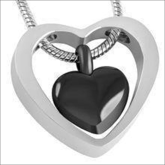 Crematiehanger met ketting hart zilverkleurig zwart 2cm