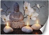 Trend24 - Behang - Boeddha Met Kaarsen - Vliesbehang - Fotobehang - Behang Woonkamer - 400x280 cm - Incl. behanglijm