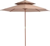 vidaXl Dubbeldekker parasol met houten paal 270 cm taupe