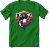 Fishing - Vissen T-Shirt | Grappig Verjaardag Vis Hobby Cadeau Shirt | Dames - Heren - Unisex | Tshirt Hengelsport Kleding Kado - Donker Groen - XL