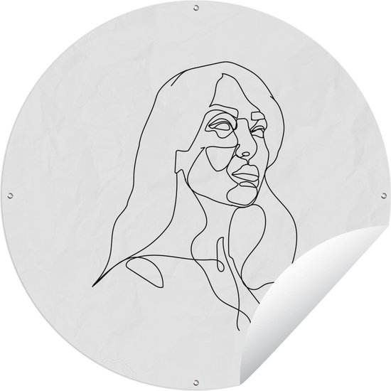 Tuincirkel Vrouw - Line art - Wit - 60x60 cm - Ronde Tuinposter - Buiten