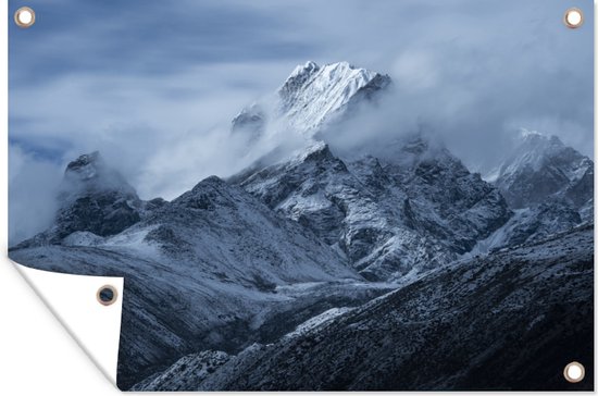 Muurdecoratie Breed beeld van Himalaya gebergte met sneeuw en wolken, Nepal - 180x120 cm - Tuinposter - Tuindoek - Buitenposter