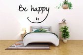 Muursticker Be Happy | 100 x 60 cm | Zwart | Stickertoko.nl