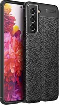 Samsung Galaxy S21 FE Hoesje Leren Litichi Textuur Back Cover Zwart
