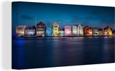 Canvas Schilderij Skyline van Willemstad in de avond in Curaçao - 80x40 cm - Wanddecoratie