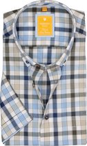 Redmond modern fit overhemd - korte mouw - Oxford - blauw - wit en kaki geruit - Strijkvriendelijk - Boordmaat: 37/38