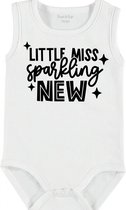 Baby Rompertje met tekst 'Little miss sparkle new' | mouwloos l | wit zwart | maat 50/56 | cadeau | Kraamcadeau | Kraamkado