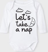 Baby Rompertje met tekst 'Lets take a nap' | Lange mouw l | wit zwart | maat 62/68 | cadeau | Kraamcadeau | Kraamkado