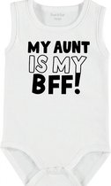 Baby Rompertje met tekst 'My aunt is my bff' | mouwloos l | wit zwart | maat 62/68 | cadeau | Kraamcadeau | Kraamkado