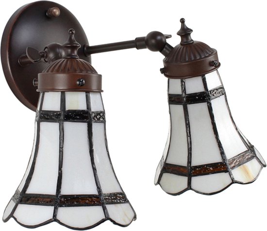 Lumilamp Wandlamp Tiffany 30x23x23 cm Wit Bruin Glas