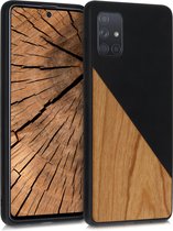 kwmobile hoesje voor Samsung Galaxy A71 - Backcover in zwart / bruin -Smartphonehoesje - Twee Kleuren Hout design