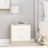 Decoways - Nachtkastje 40x30x40 cm spaanplaat wit en sonoma eikenkleurig