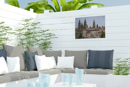 Tuin decoratie Cityscape van Santiago de Compostella - 40x30 cm - Tuindoek - Buitenposter