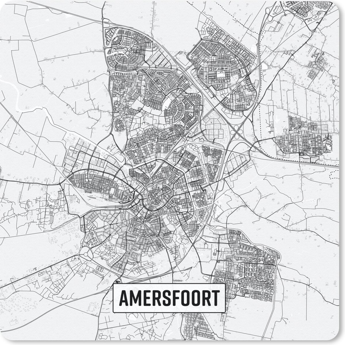 Muismat 30x30 cm - Mousepad Stadskaart Amersfoort - Muismatten