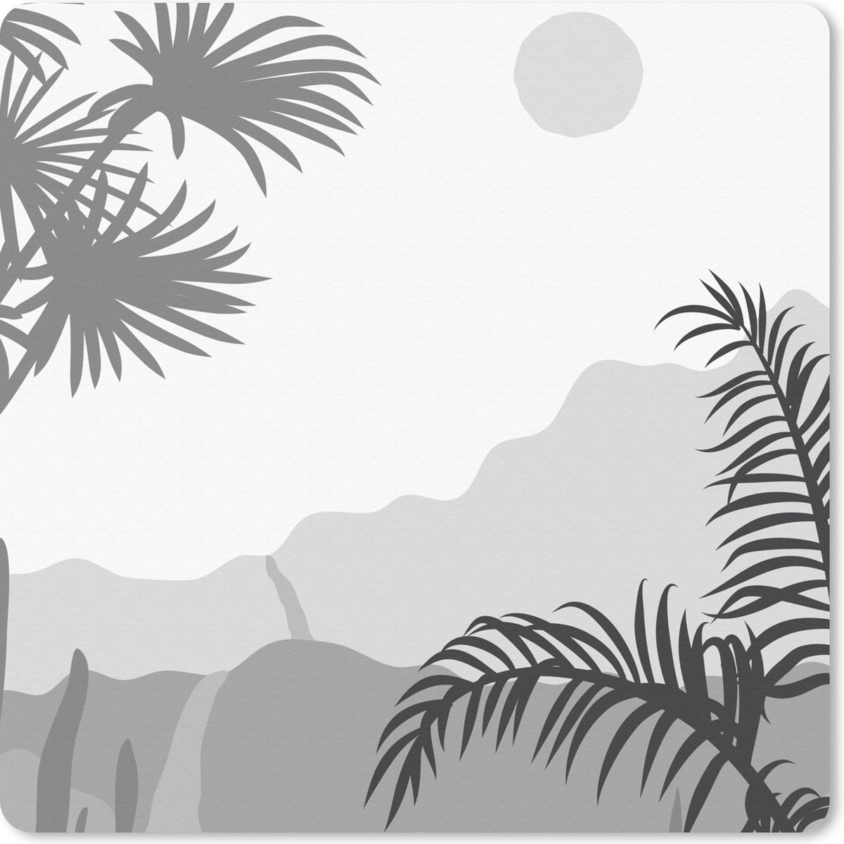 Muismat 30x30 cm - Mousepad Illustratie - Tropisch - Zwart - Wit - Muismatten