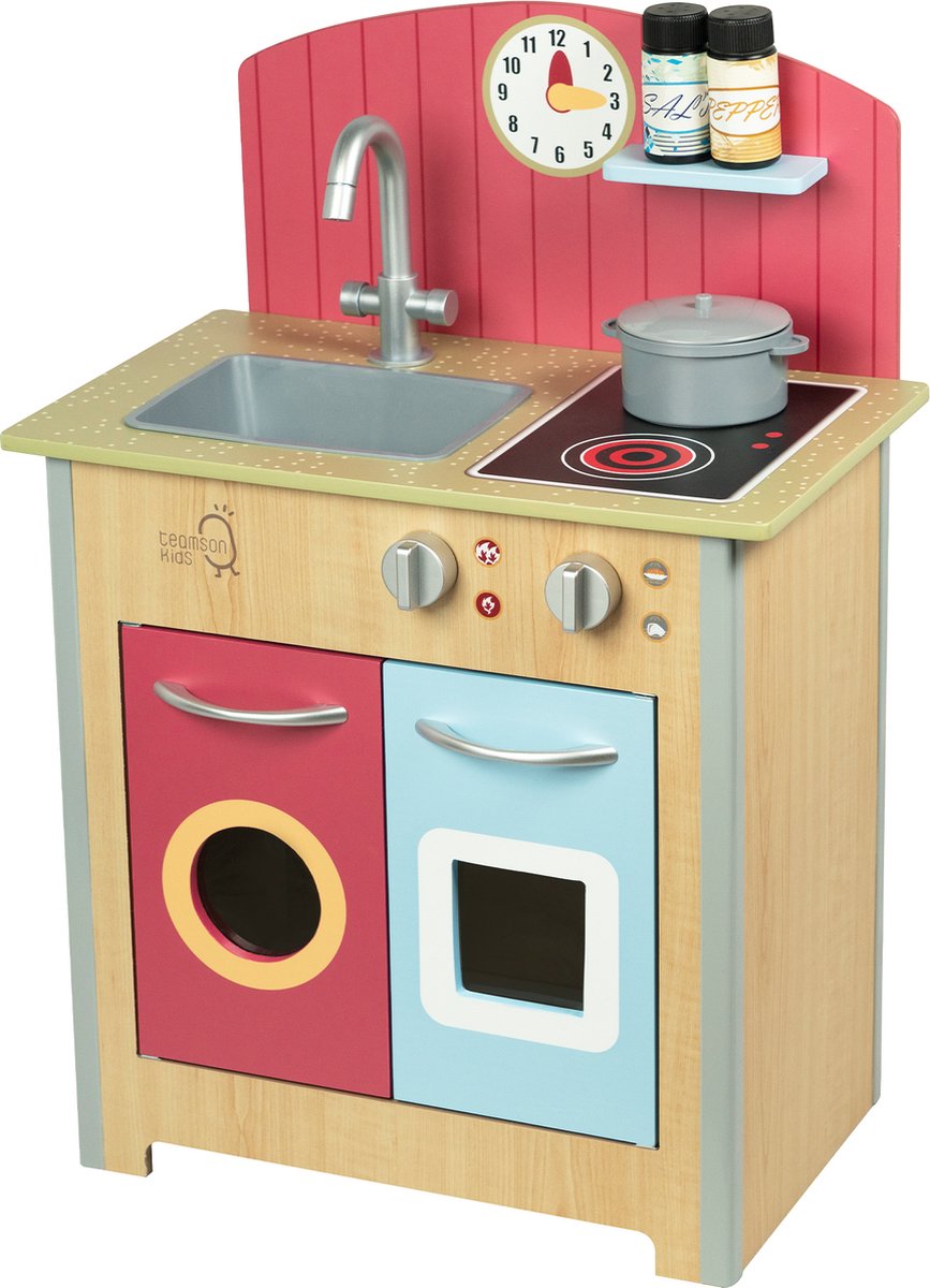 Teamson Kids Klassiek Houten Speelkeuken - Kinderspeelgoed - Rollenspel Speelgoed - Rood/Hout