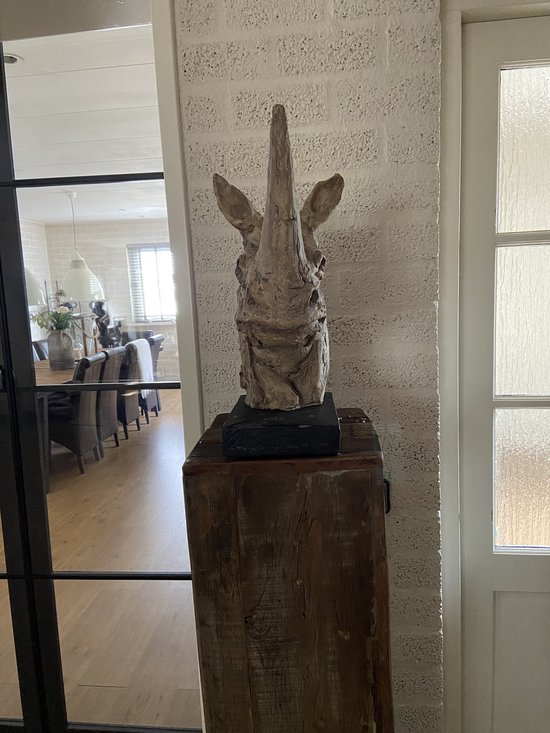 Une belle tête de rhinocéros, belle dans les détails, aspect bois polystone.