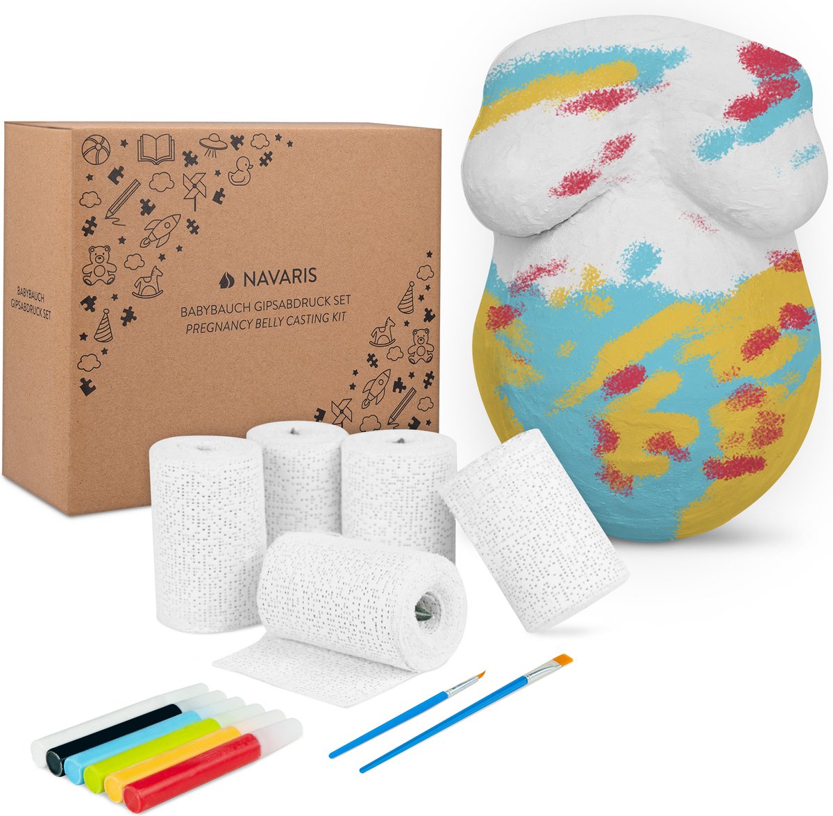 Goedkoopste Navaris 3D gipsafdruk voor zwangerschapsbuik - Buik in gips - Bodycasting set - 5 gipsrollen en 6 kleuren - pH-neutraal en huidvriendelijk