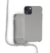 Coverzs Silicone case met koord - Telefoonhoesje met koord - Backcover hoesje met koord - touwtje - geschikt voor Apple iPhone 13 - grijs